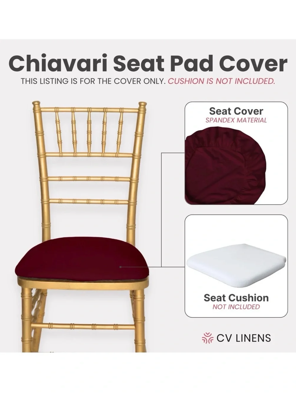 Burgundy Chiavari Seat Pad Cover - Spandex Stretch